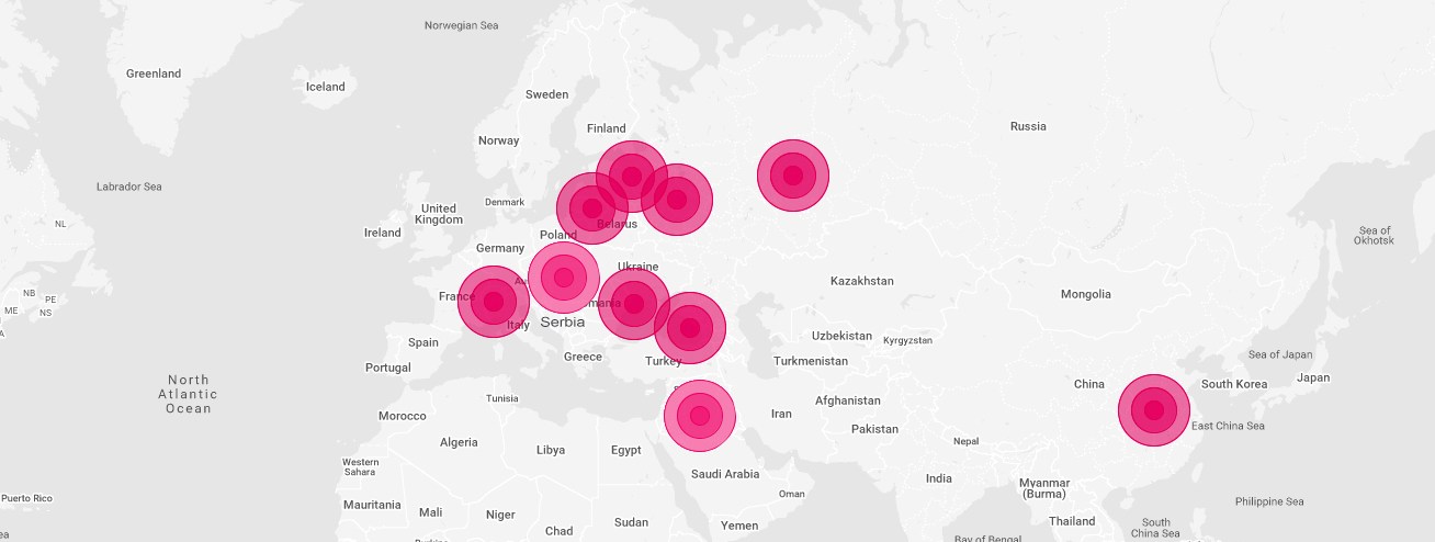 Mapa WAVIoT projekata — LPWAN mreže u Evropi, na Bliskom istoku i u Aziji